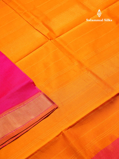 Beautiful Pink Plain Semi Silk Cotton Saree With Mustard Yellow Border