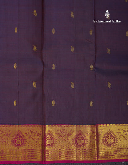 Beautiful Dual Tone Violet Pure Kanjivaram Silk Saree With Contrast Pink Traditional Border