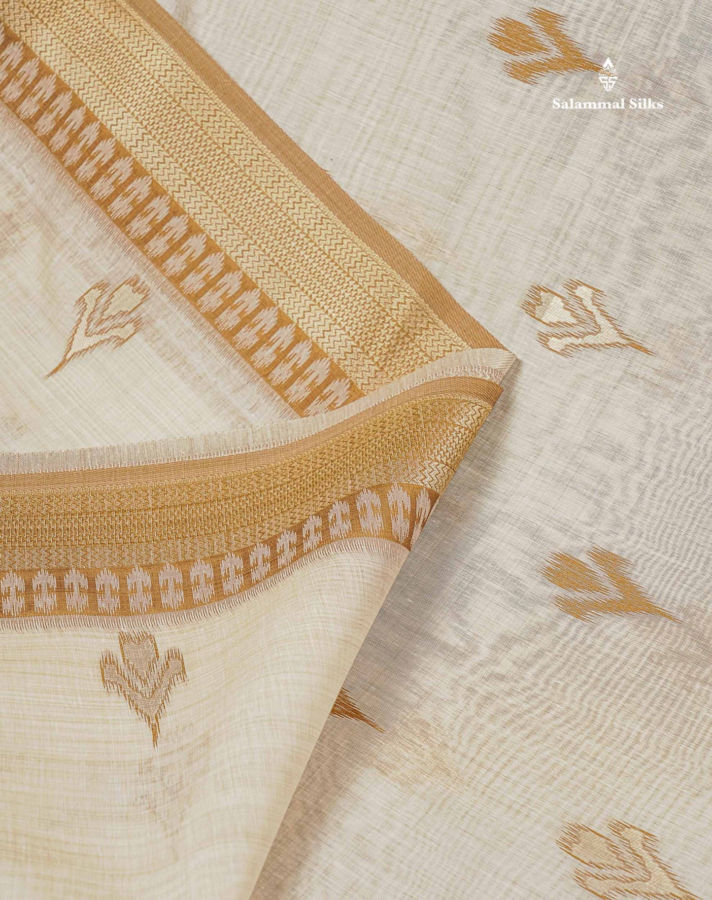 Cotton Mix Saree - Cream Sandal Colour Body With Contrast Brown Fancy Border