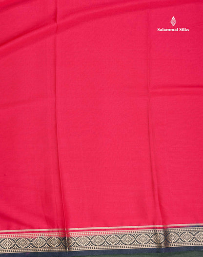 Semi Mysore Silk Saree - Bottle Green Colour Body Plain With Contrast Baby Pink Small Border