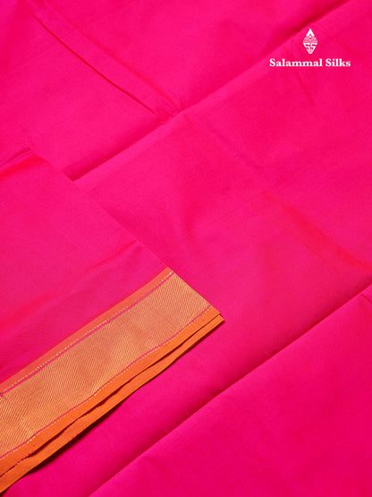 Beautiful Pink Plain Semi Silk Cotton Saree With Mustard Yellow Border