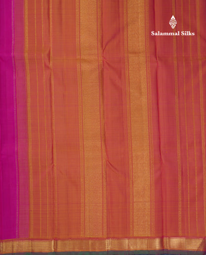 Magenta Pink Plain Pure Kanjivaram Silk Saree With Contrast Mustard Yellow Small Border