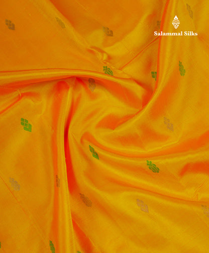 Beautiful Mango Yellow Pure Kanjivaram Silk Saree With Contrast Parrot Green One Side Traditional Border
