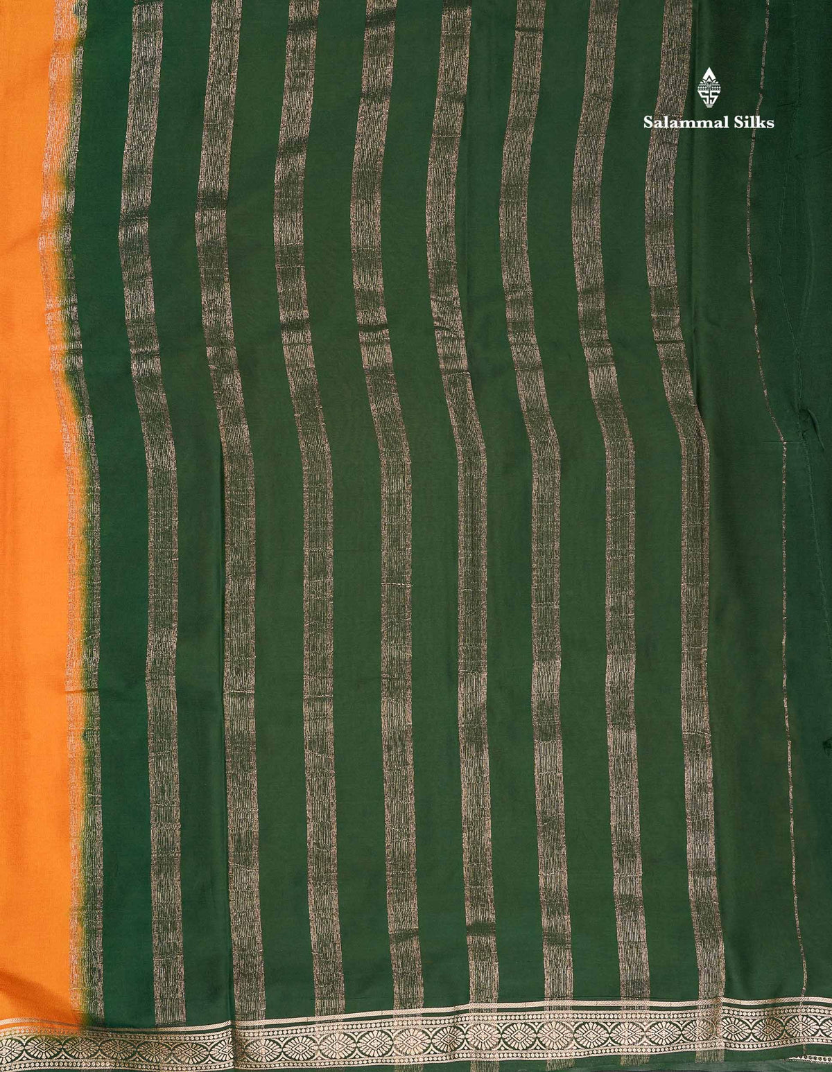 Semi Mysore Silk Saree - Bottle Green Colour Body Plain With Contrast Baby Pink Small Border