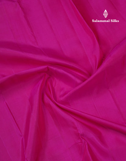 Magenta Pink Plain Pure Kanjivaram Silk Saree With Contrast Mustard Yellow Small Border