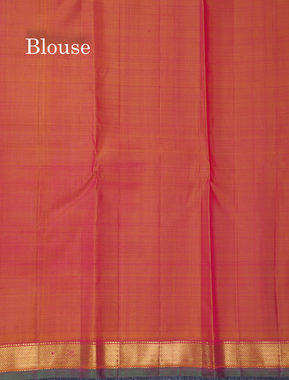 Magenta Pink Plain Pure Kanjivaram Silk Saree With Contrast Mustard Yellow Small Border