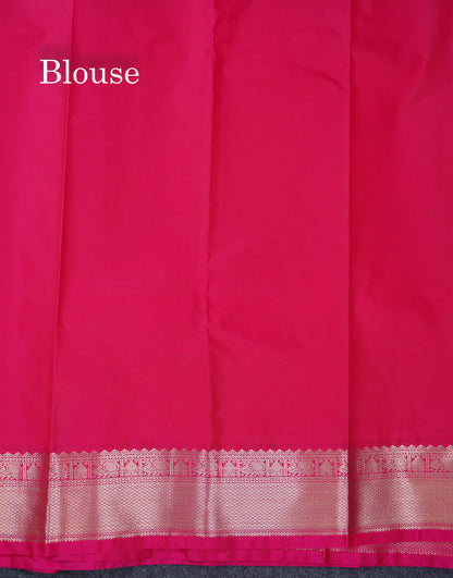 Beautiful Light Peach Vaira Oosi Tiny Checks With Butta Semi Silk Saree With Contrast Pink Traditional Border