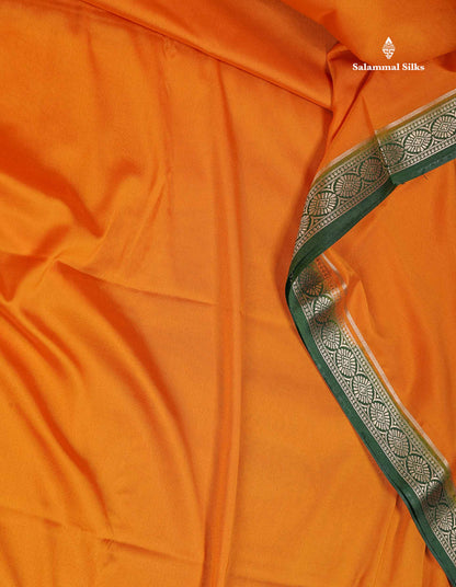 Semi Mysore Silk Saree - Bottle Green Colour Body Plain With Contrast Baby Pink Small Border