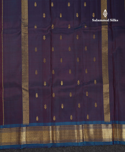 Beautiful Dark Magenta Pure Kanjivaram Silk Saree With Contrast Peacock Blue One Side Traditional Border