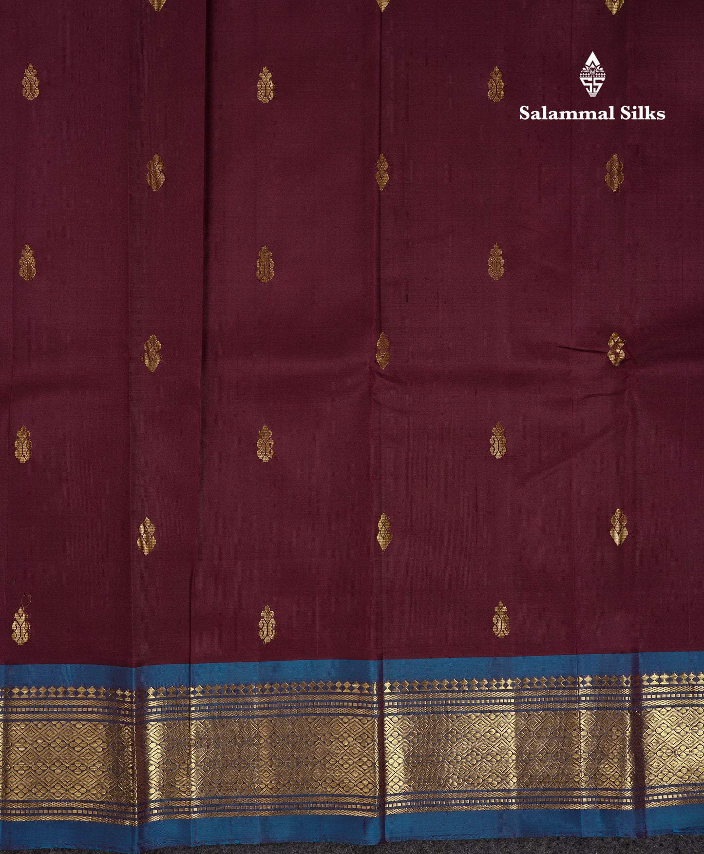 Beautiful Dark Magenta Pure Kanjivaram Silk Saree With Contrast Peacock Blue One Side Traditional Border