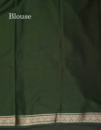 Semi Mysore Silk Saree - Bottle Green Colour Body Plain With Contrast Baby Pink Small Border