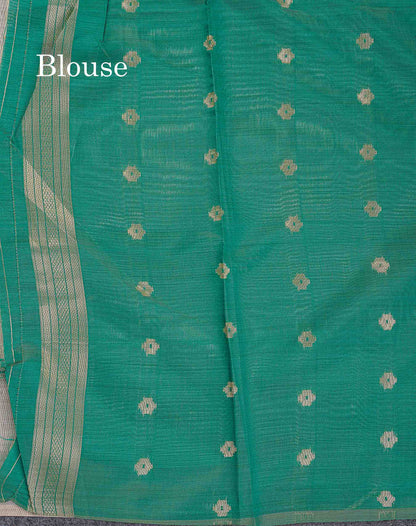Cotton Mix Saree - Cream Sandal Colour Body With Contrast Sapphire Green Fancy Border