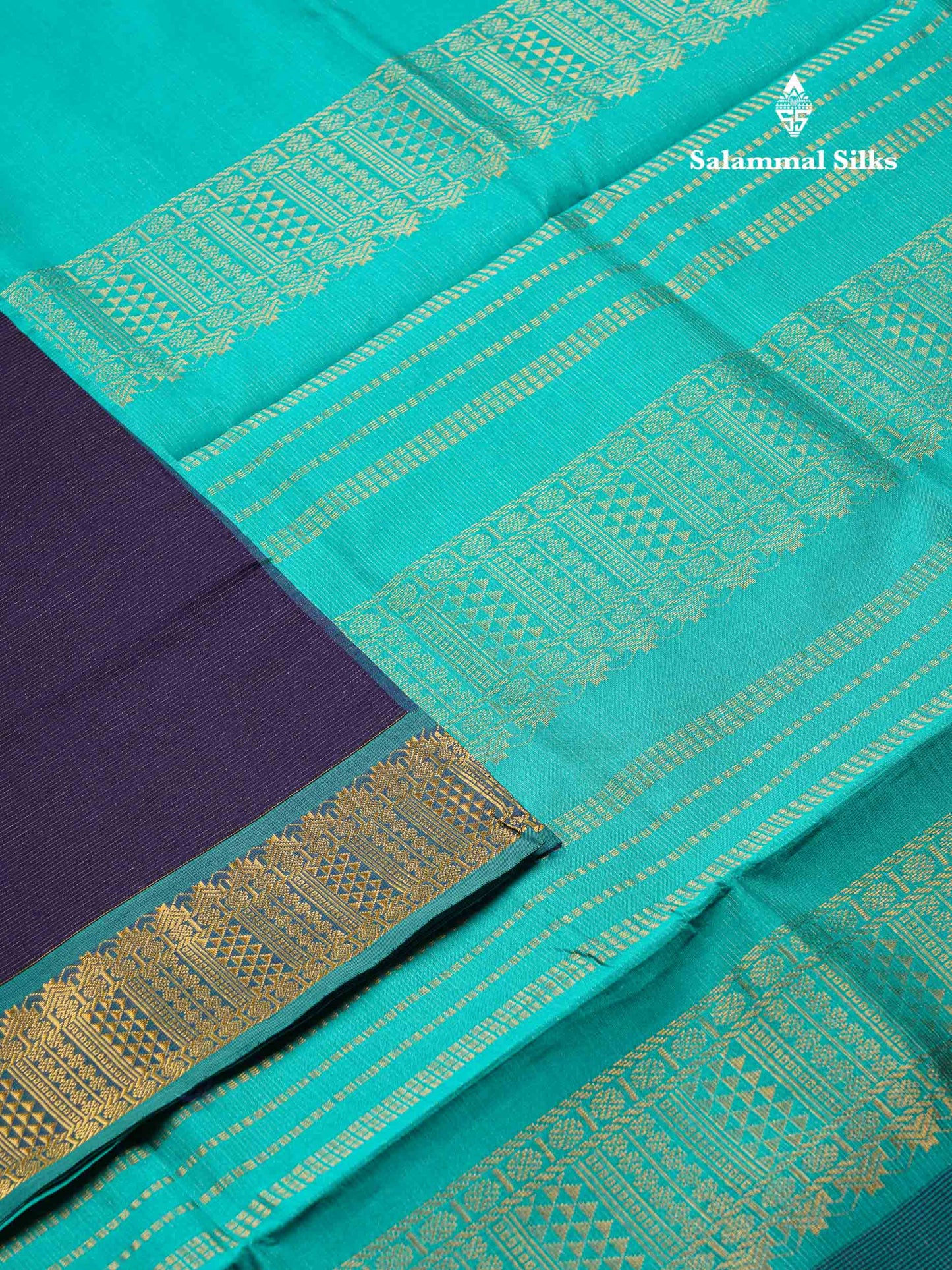 Beautiful Dual Tone Blue Vaira Oosi Lines Semi Silk Cotton Saree With Contrast Parrot Green Blouse