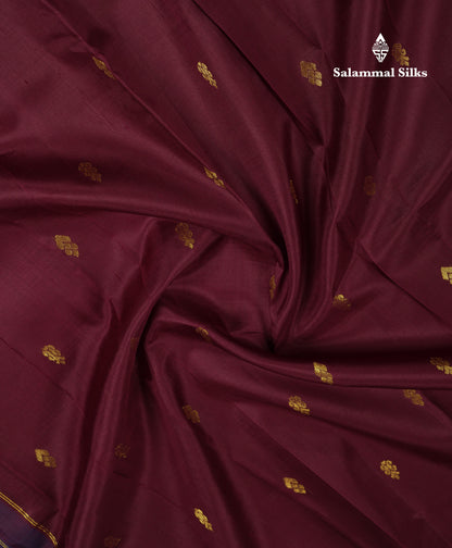 Beautiful Dark Magenta Pure Kanjivaram Silk Saree With Contrast Peacock Blue One Side Traditional Border