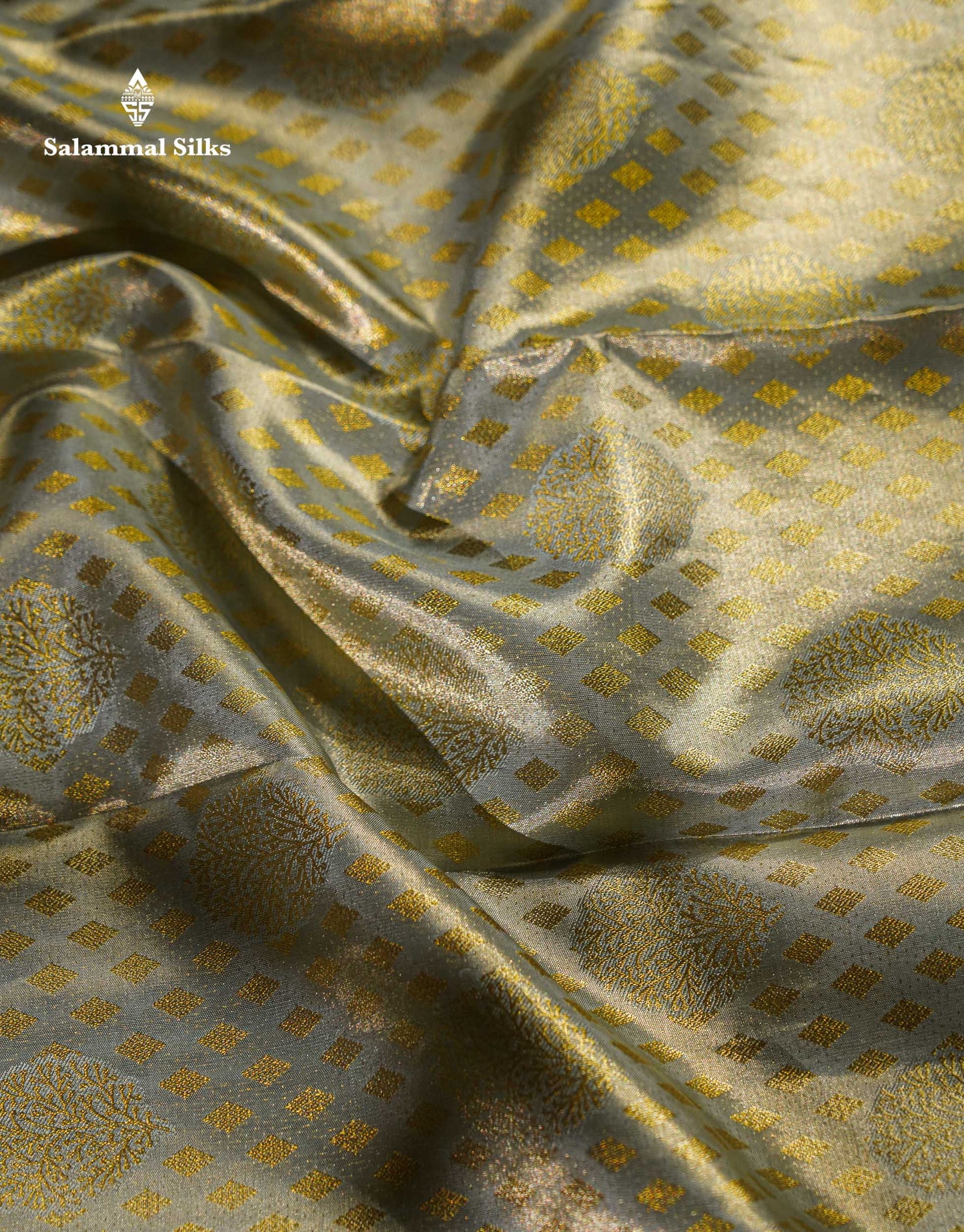 Beautiful Blueish Grey Tissue Bridal Pure Kanjivaram Silk Saree With Traditional Evening Morning Border
