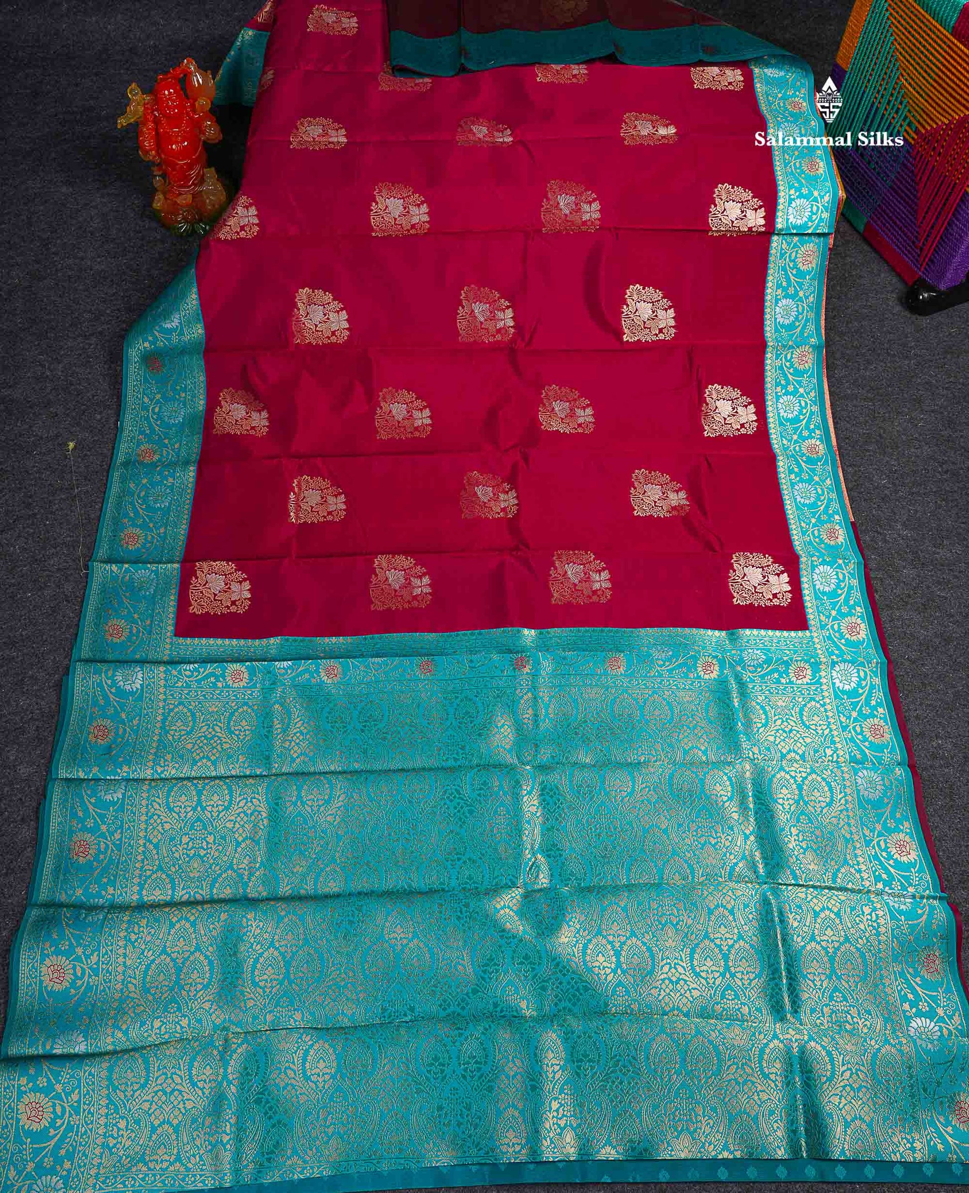 Semi Silk Saree -  Maroon Colour Body With Contrast Ramar Blue Fancy Border 