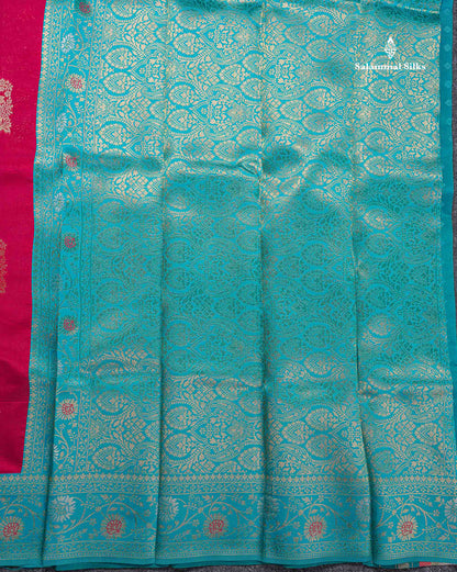 Semi Silk Saree -  Maroon Colour Body With Contrast Ramar Blue Fancy Border