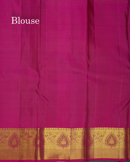 Beautiful Dual Tone Violet Pure Kanjivaram Silk Saree With Contrast Pink Traditional Border