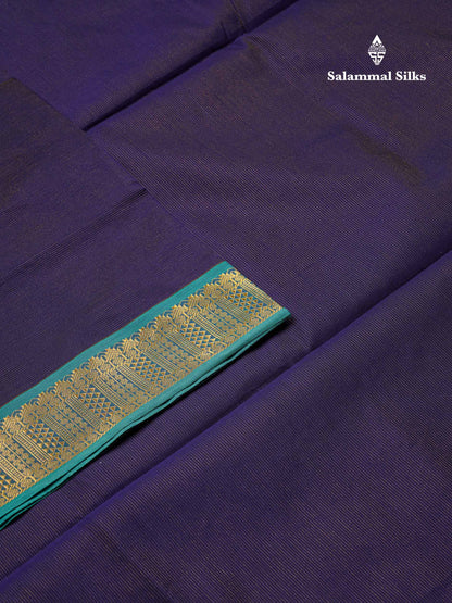 Beautiful Dual Tone Blue Vaira Oosi Lines Semi Silk Cotton Saree With Contrast Parrot Green Blouse