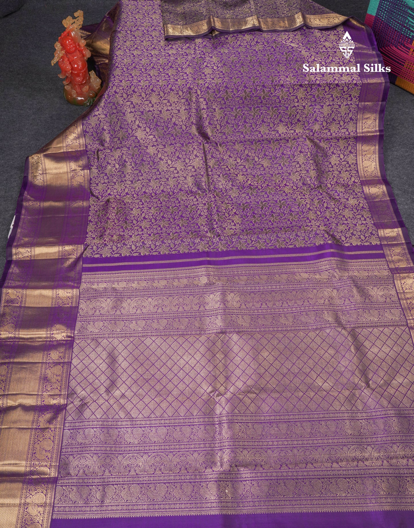 Beautiful Violet Pure Kanjivaram Silk Saree 3G Zari With Traditional Evening Morning Border