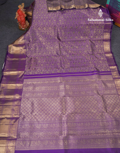 Beautiful Violet Pure Kanjivaram Silk Saree 3G Zari With Traditional Evening Morning Border