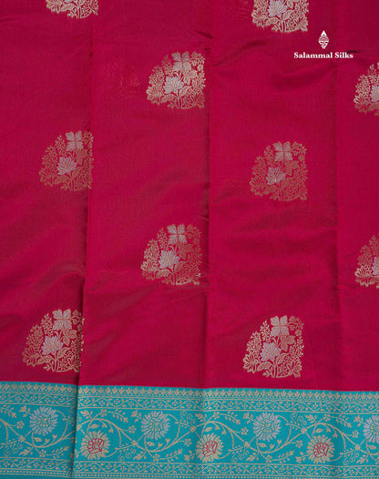 Semi Silk Saree -  Maroon Colour Body With Contrast Ramar Blue Fancy Border