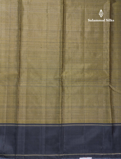 Olive Green Tissue Pure Kanjivaram Silk Saree With Contrast Black Rettapet Border