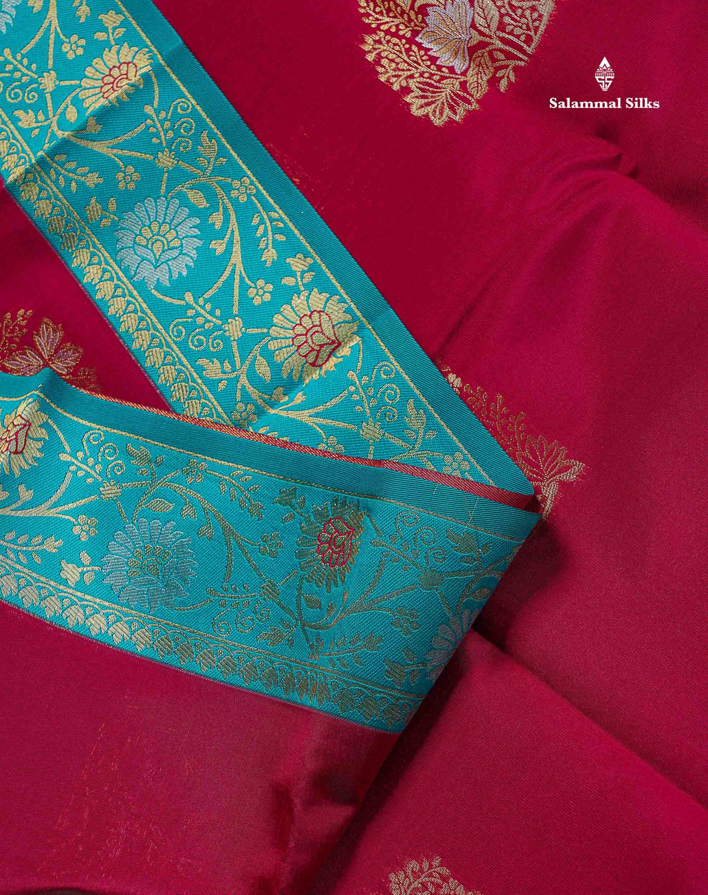 Semi Silk Saree -  Maroon Colour Body With Contrast Ramar Blue Fancy Border