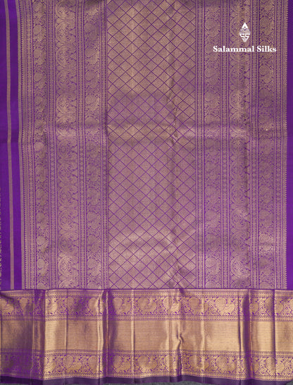 Beautiful Violet Pure Kanjivaram Silk Saree 3G Zari With Traditional Evening Morning Border