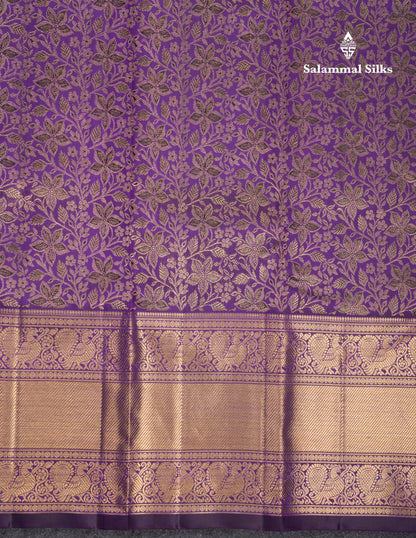 Beautiful Violet Pure Kanjivaram Silk Saree 3G Zari With Traditional Evening Morning Border