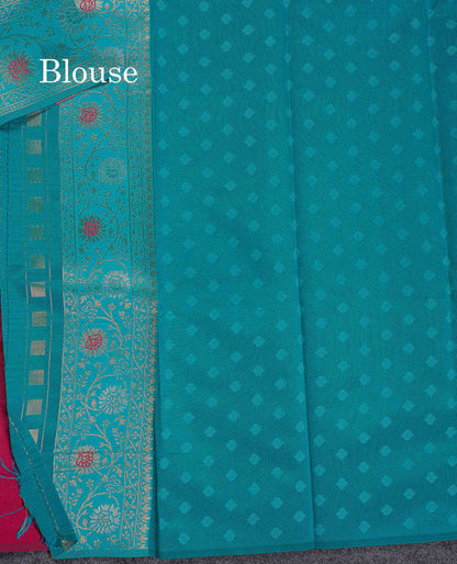 Semi Silk Saree -  Maroon Colour Body With Contrast Ramar Blue Fancy Border
