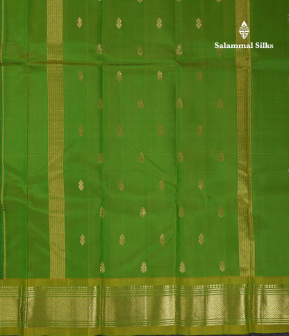 Beautiful Bottle Green Pure Kanjivaram Silk Saree With Contrast Parrot Green One Side Traditional Border