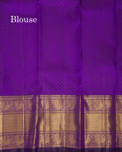 Beautiful Violet Pure Kanjivaram Silk Saree 3G Zari With Traditional Evening Morning Border