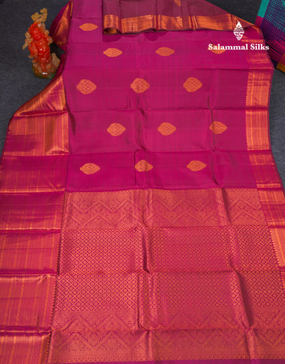 Beautiful Dual Tone Magenta Pure Kanjivaram Silk Saree With Traditional Evening Morning Border