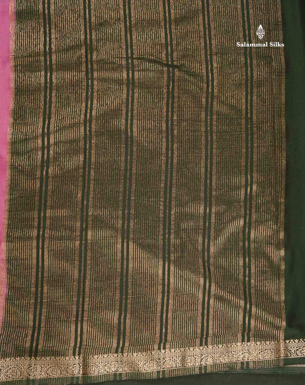 Semi Mysore Silk Saree - Pinkish Peach  Colour Body Plain With Contrast Navy Blue Small Border