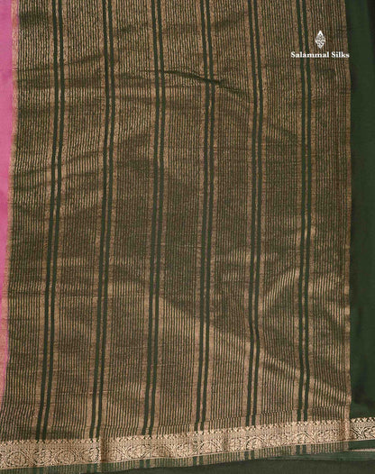 Semi Mysore Silk Saree - Pinkish Peach  Colour Body Plain With Contrast Navy Blue Small Border