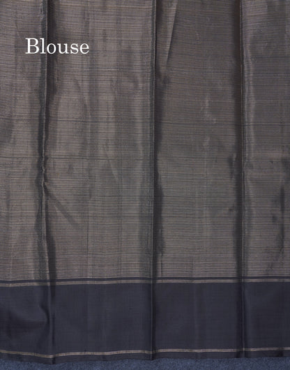 Olive Green Tissue Pure Kanjivaram Silk Saree With Contrast Black Rettapet Border