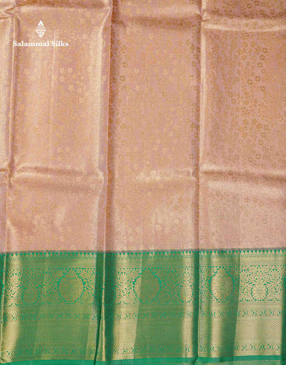 Beautiful Light Peach Tissue Bridal Semi Silk Saree With Contrast Green Traditional Evening Morning Border