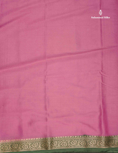 Semi Mysore Silk Saree - Pinkish Peach  Colour Body Plain With Contrast Navy Blue Small Border