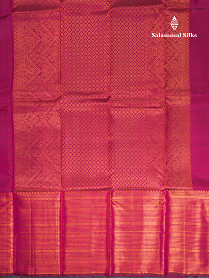 Beautiful Dual Tone Magenta Pure Kanjivaram Silk Saree With Traditional Evening Morning Border