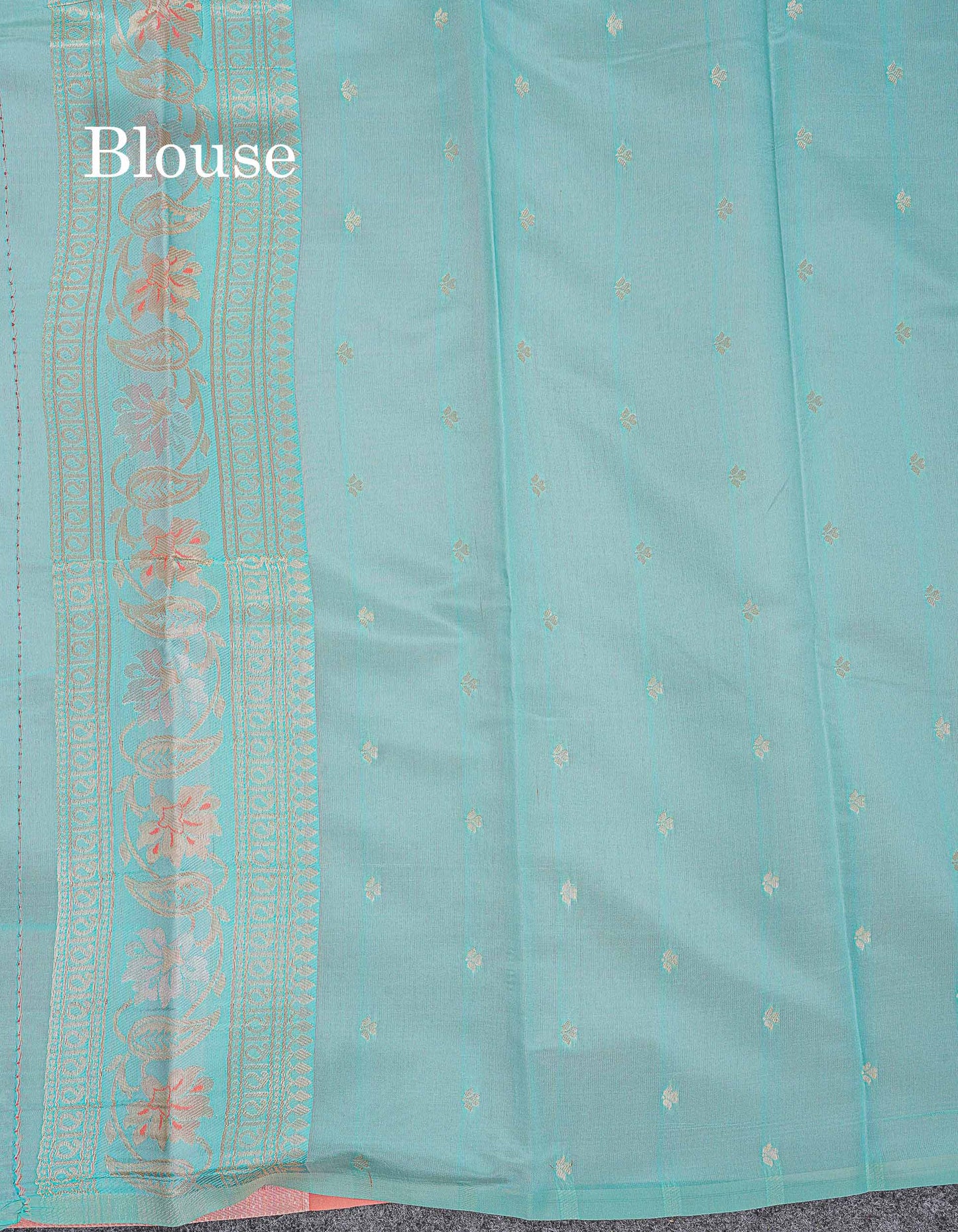 Semi Silk Saree - Peach Colour Body With Contrast Sea Blue Fancy Border