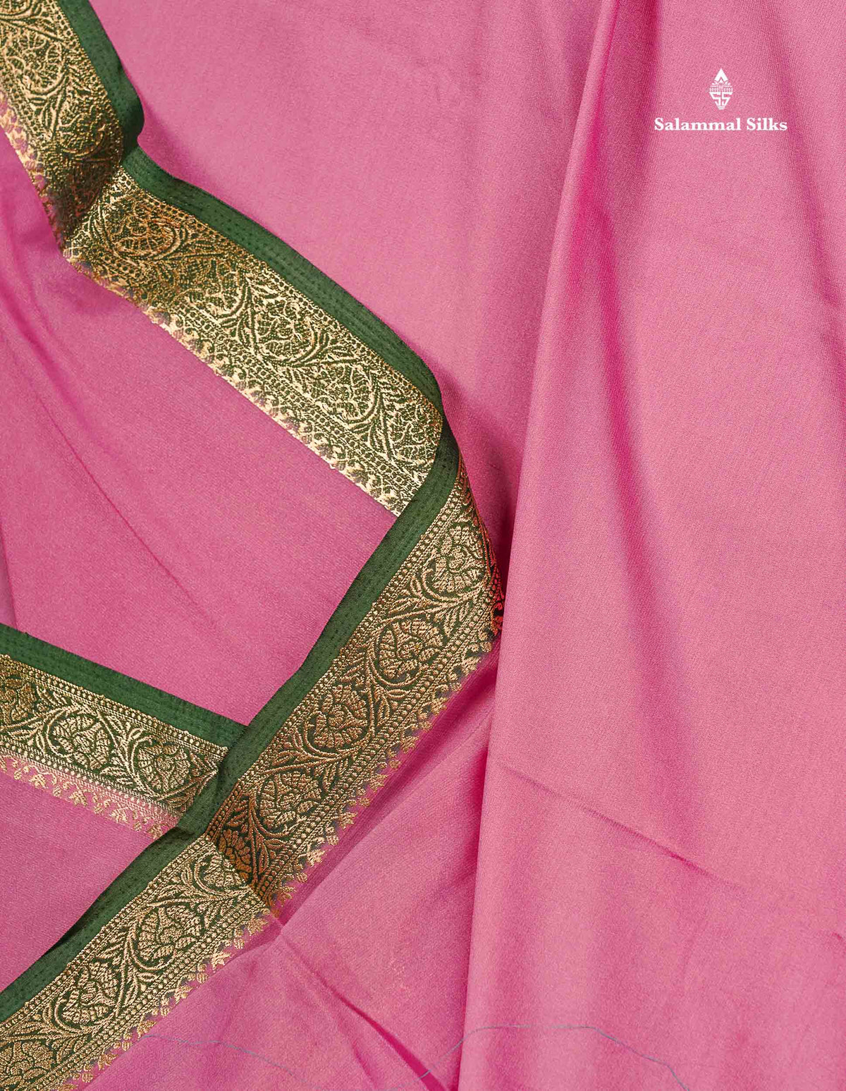 Semi Mysore Silk Saree - Pinkish Peach  Colour Body Plain With Contrast Navy Blue Small Border