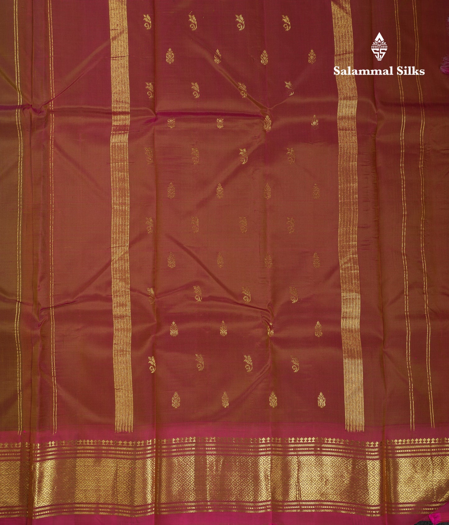 Beautiful Dual Tone Brown Pure Kanjivaram Silk Saree With Contrast Pink One Side Traditional Border