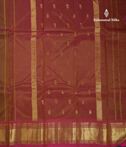Beautiful Dual Tone Brown Pure Kanjivaram Silk Saree With Contrast Pink One Side Traditional Border