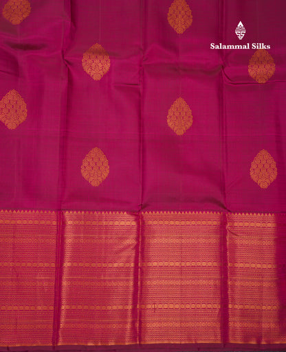Beautiful Dual Tone Magenta Pure Kanjivaram Silk Saree With Traditional Evening Morning Border