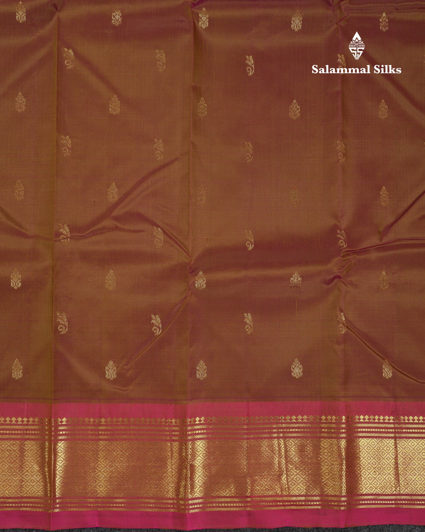 Beautiful Dual Tone Brown Pure Kanjivaram Silk Saree With Contrast Pink One Side Traditional Border