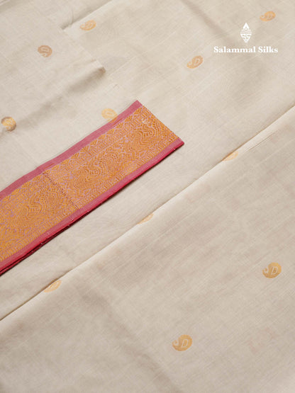 Beautiful White Mango Zari Butta Semi Silk Cotton Saree With Contrast Chilly Red Blouse