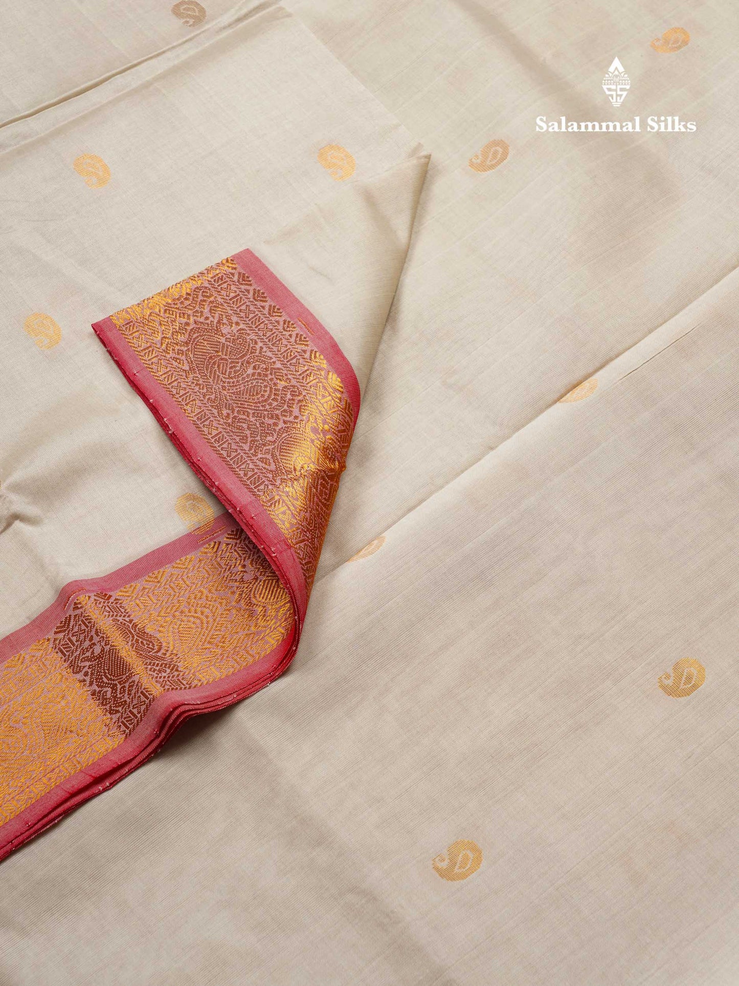 Beautiful White Mango Zari Butta Semi Silk Cotton Saree With Contrast Chilly Red Blouse