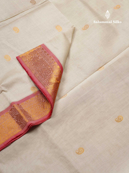 Beautiful White Mango Zari Butta Semi Silk Cotton Saree With Contrast Chilly Red Blouse