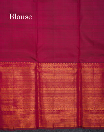 Beautiful Dual Tone Magenta Pure Kanjivaram Silk Saree With Traditional Evening Morning Border